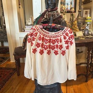 Tory Burch Embroidered White and Red Women's Top